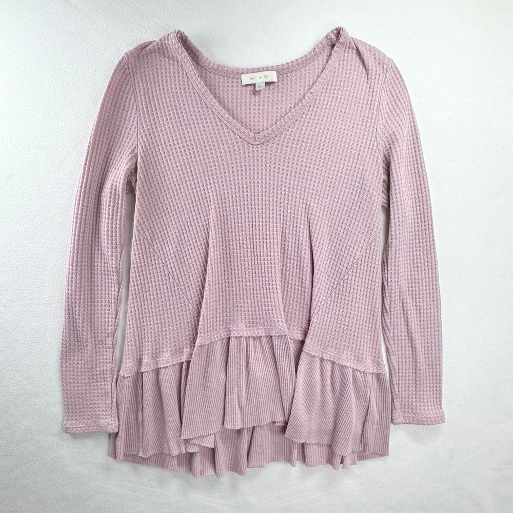 Eri + Ali Boho Cottagecore Dusty Rose Waffle Knit Long Sleeve Top Women M Autumn